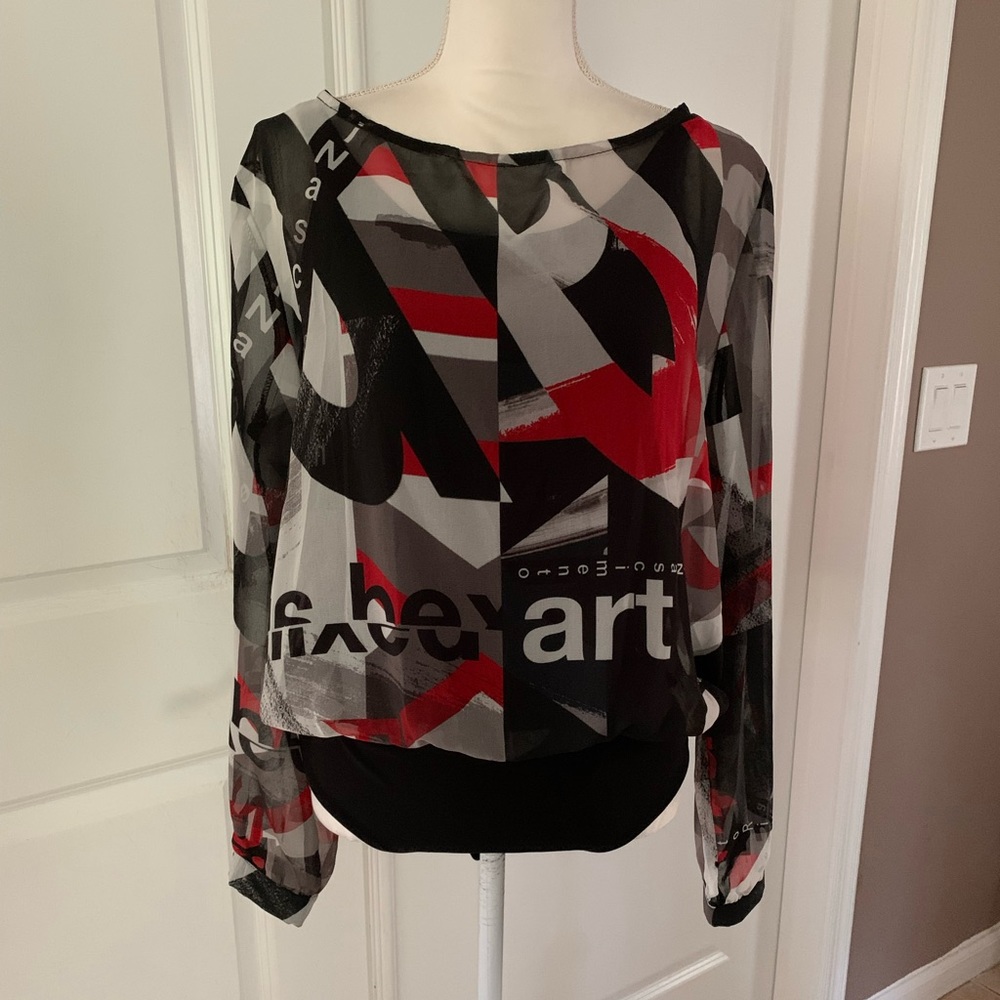 RINASCIMENTO Bodysuit with silky artistic print blouse - Picture 3 of 16